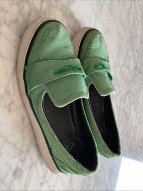 Green Canvas Slip-On Loafers